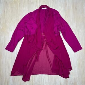 LOGO Lori Goldstein Magenta Long Sleeve Open Front Draped Pockets Cardigan XL